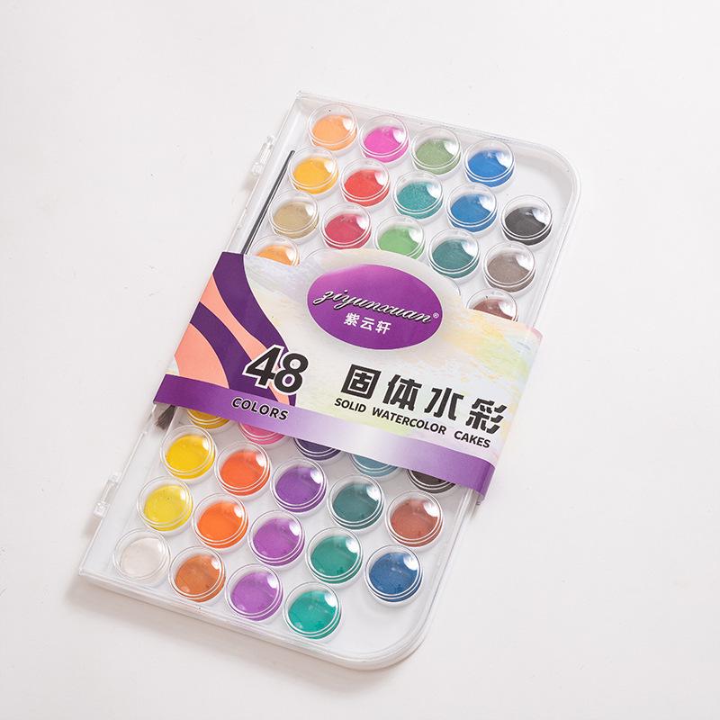 48-Color Solid Watercolor Gouache Paint Set for Beginners in Plastic Box