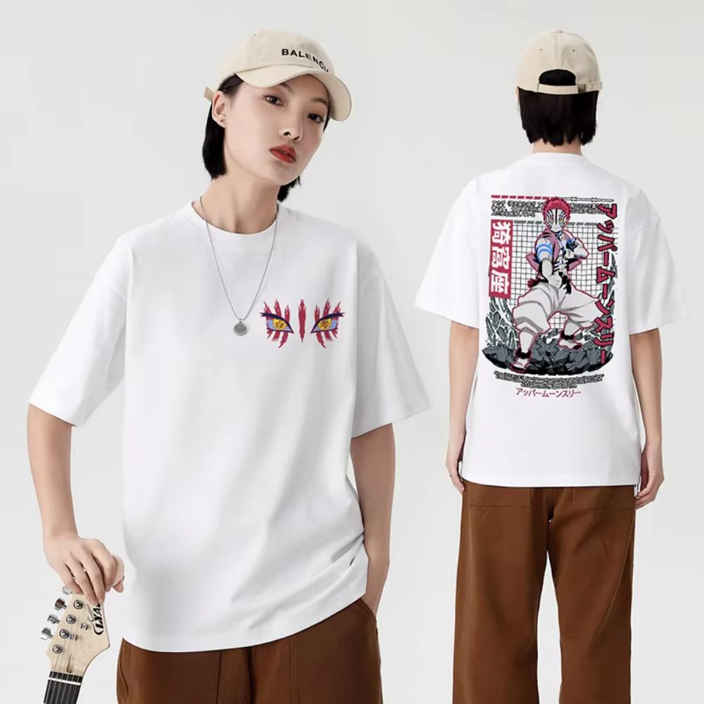 Demon Slayer Akaza Japanese Cotton T-shirt Men's Women's Short Sleeve College Trend Parent-Child Dress Cosplay Anime Summer