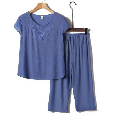 Loose Cotton & Linen Set for Middle-Aged and Elderly Women - Short-Sleeved T-Shirt & Pajamas Two-Piece for Summer