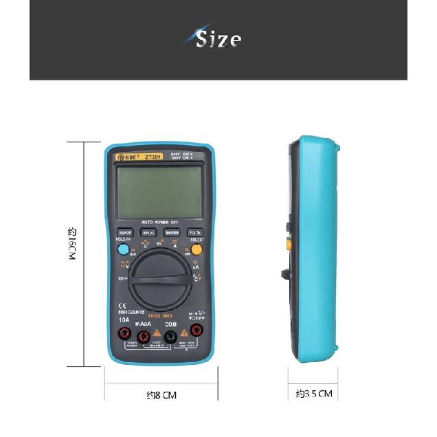BSIDE Digital Multimeter ZT301 True-RMS DC/DA Voltmeter Ammeter Multimetro DMM Resistance Ohm Cap Hz Temp Tester