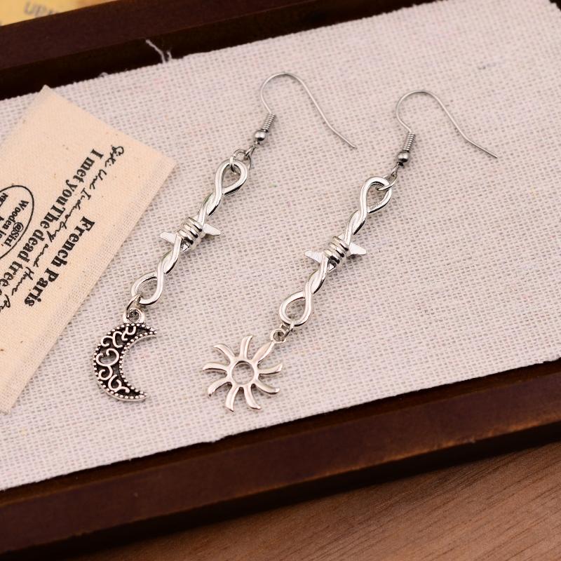 Goth Punk Style Moon Sword Long Earrings For Women Vintage Jewelry Gift Accessories