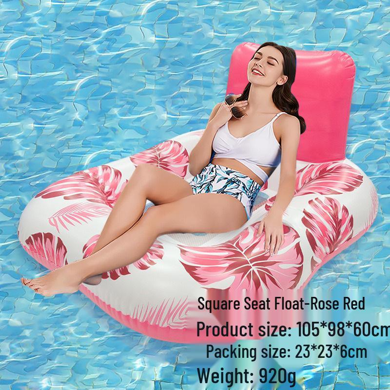 Portable Foldable PVC Striped Water Lounge Chair with Hanging Net - Single Inflatable Floating Bed
