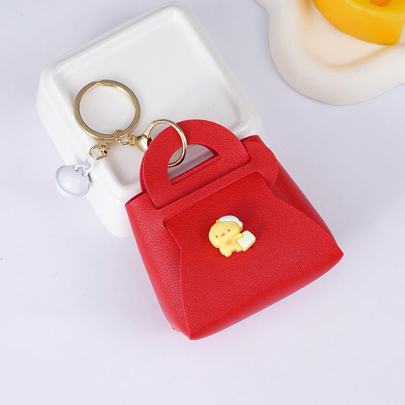 Korean Cartoon Couple Keychain Bag: Cute PU Charm & Earphone Holder Gift Pendant