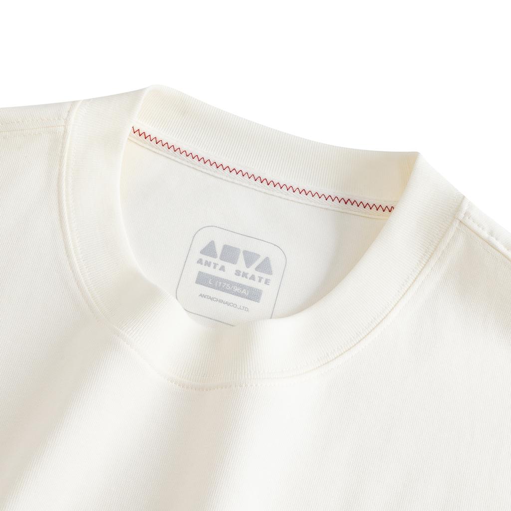 Anta Summer Skateboard Short Sleeve Knitted T-Shirt Unisex Tops Ivory 172628101-1