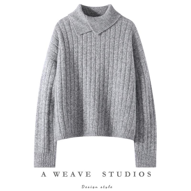 Elegant French Half-High Collar Cashmere Sweater for Women - Thickened for Autumn/Winter, Warm and Stylish, Perfect for Outdoor Wear