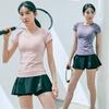Women's Quick-Dry High-Waisted Faux Two-Piece Yoga Set with Chest Pads - Summer Short-Sleeved Top and Shorts