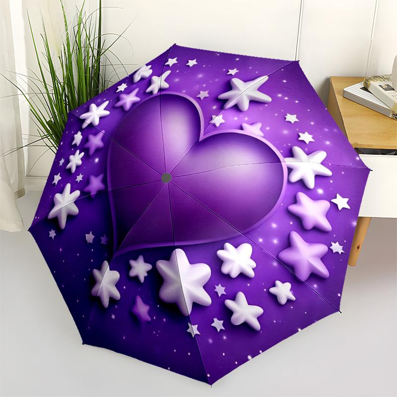 

1pc Purple Heart Stars Automatic Folding Umbrella - Portable Collapsible Design, 8-Rib Iron Frame, Durable Fabric yy251125052