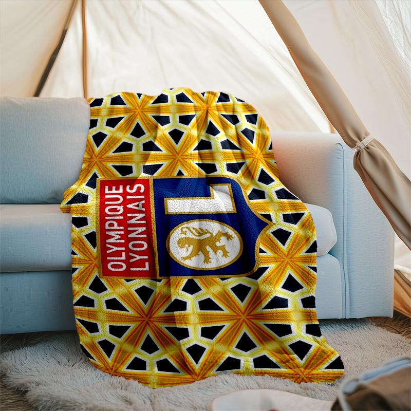 1PC Lyon Football Crest Design Printed Soft Flannel Blanket Throw for Adult Bedroom Living Room Sofa Camping Travel Fan gifts Christmas Gifts