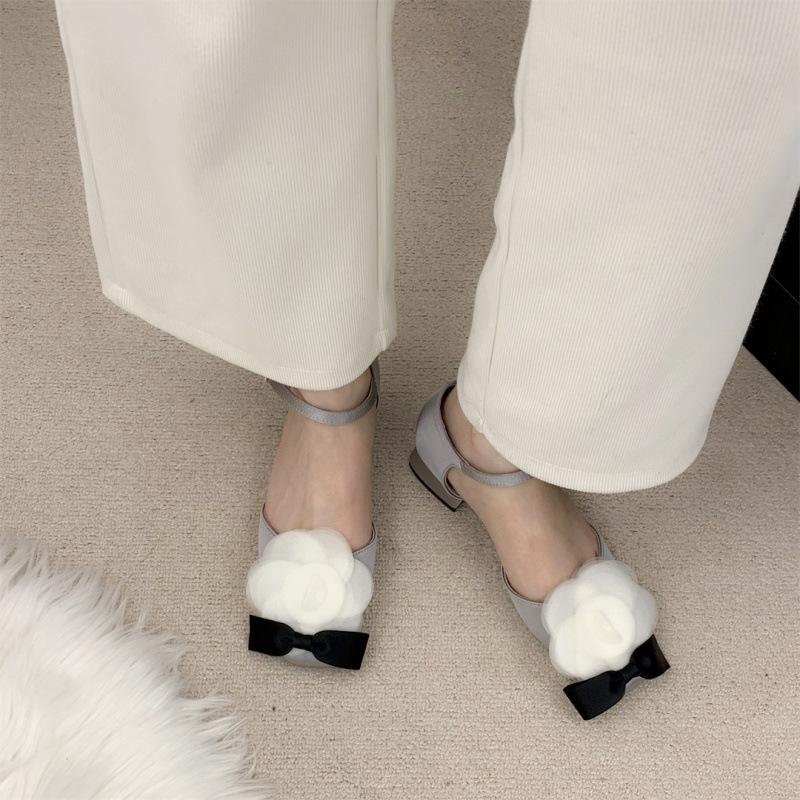 2025 spring and autumn new fashion versatile high-heeled French Mary Jane shoes high-end sense niche tea flower butterfly