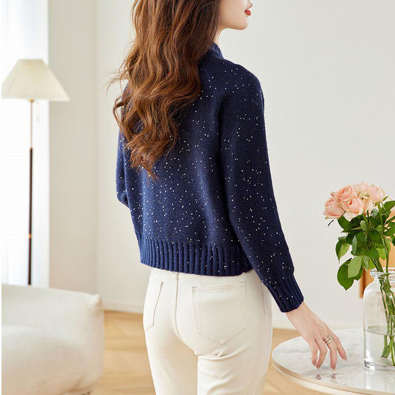 Podzimní dámský flitrový pletený kardigan šál s dlouhým rukávem