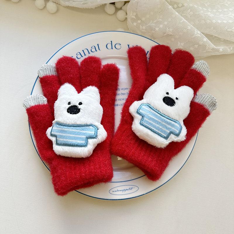 New Bear Children's Gloves Cute Cartoon High Value Warm and Cold-proof Finger Gloves Baby Plush Gloves