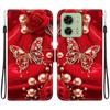 Handmade PU Leather Flip Case for Motorola Edge 40 Anti-Slip Shockproof Cover with Wrist Strap & Heart/Rose Cat Designs