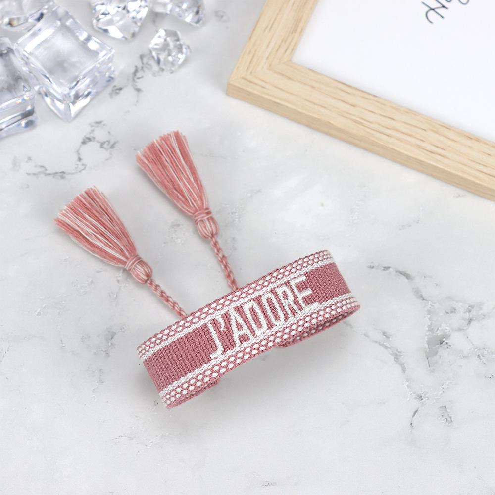 J'adore Bracelet: Embroidered Letter Tassel Wristband for Women & Couples
