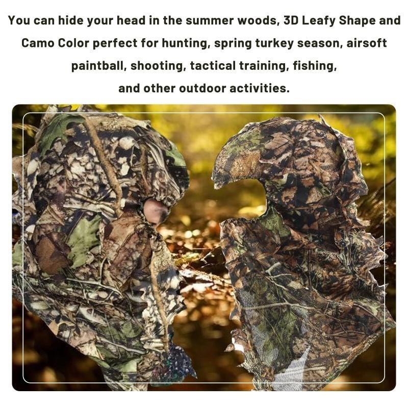 Strój ghillie Ghillie kamuflaż liściasty kapelusz 3D pełna maska nakrycia głowy turcja Camo Hunter akcesoria myśliwskie