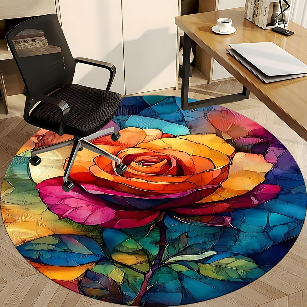 1pc Rose Bloom Office Round Area Rug, Under Office Chairs Bedroom Living Room Home Decor, Room Deco