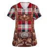 Women's V Neck Short Sleeve Work Shirt with Pockets Oktoberfest Print Top for Caregivers and Service Staff Comfortable Fit