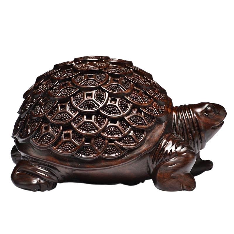 Geschnitztes Ebenholz-Ornament einer goldenen Schildkröte für die Feng Shui-Dekoration von Zuhause und Büro
