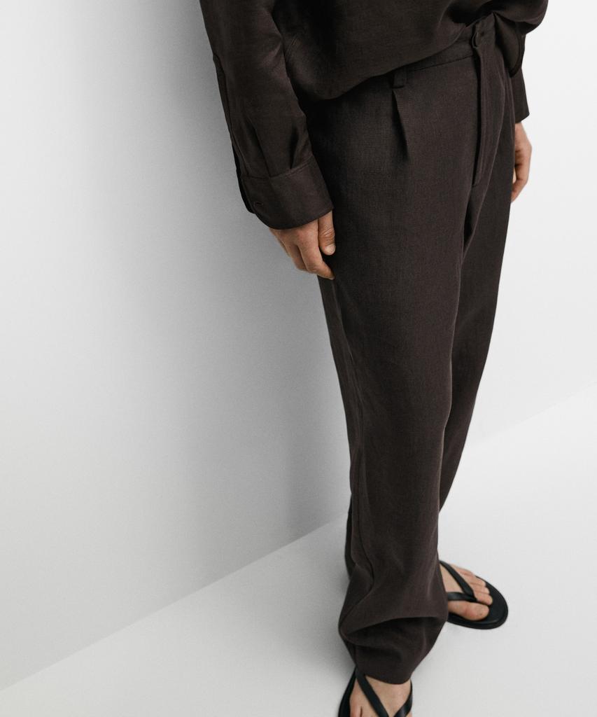 Masimodutti 100% Linen Houndstooth Pants
