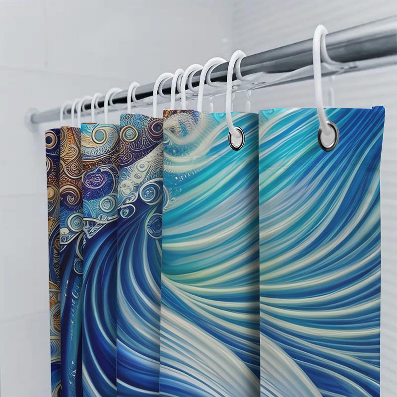Blue Ocean Waves Print Shower Curtain Waterproof Home Decor Bathroom Accessory Set Extra Long Size 72X84 Inches For $19.05 At Al