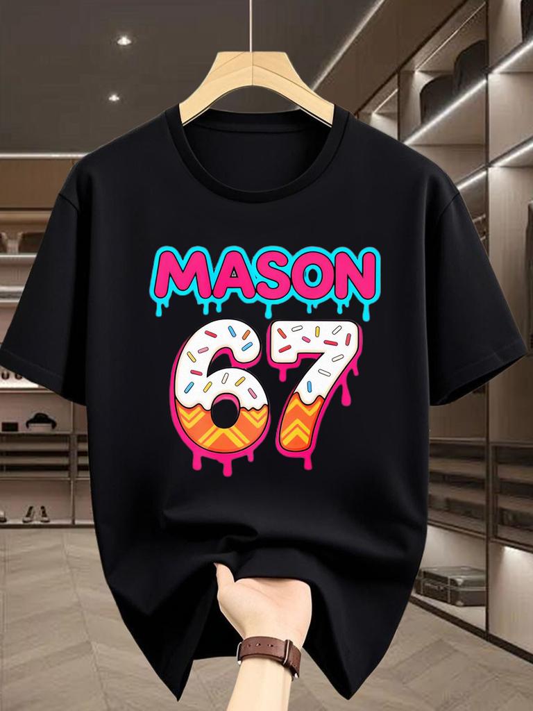 Dripping Mason Text 67 Donut Sprinkle Print Unisexs Short Sleeve Tshirt Crew Neck Sweet Style Casual Outdoor Daily Comfort Wear