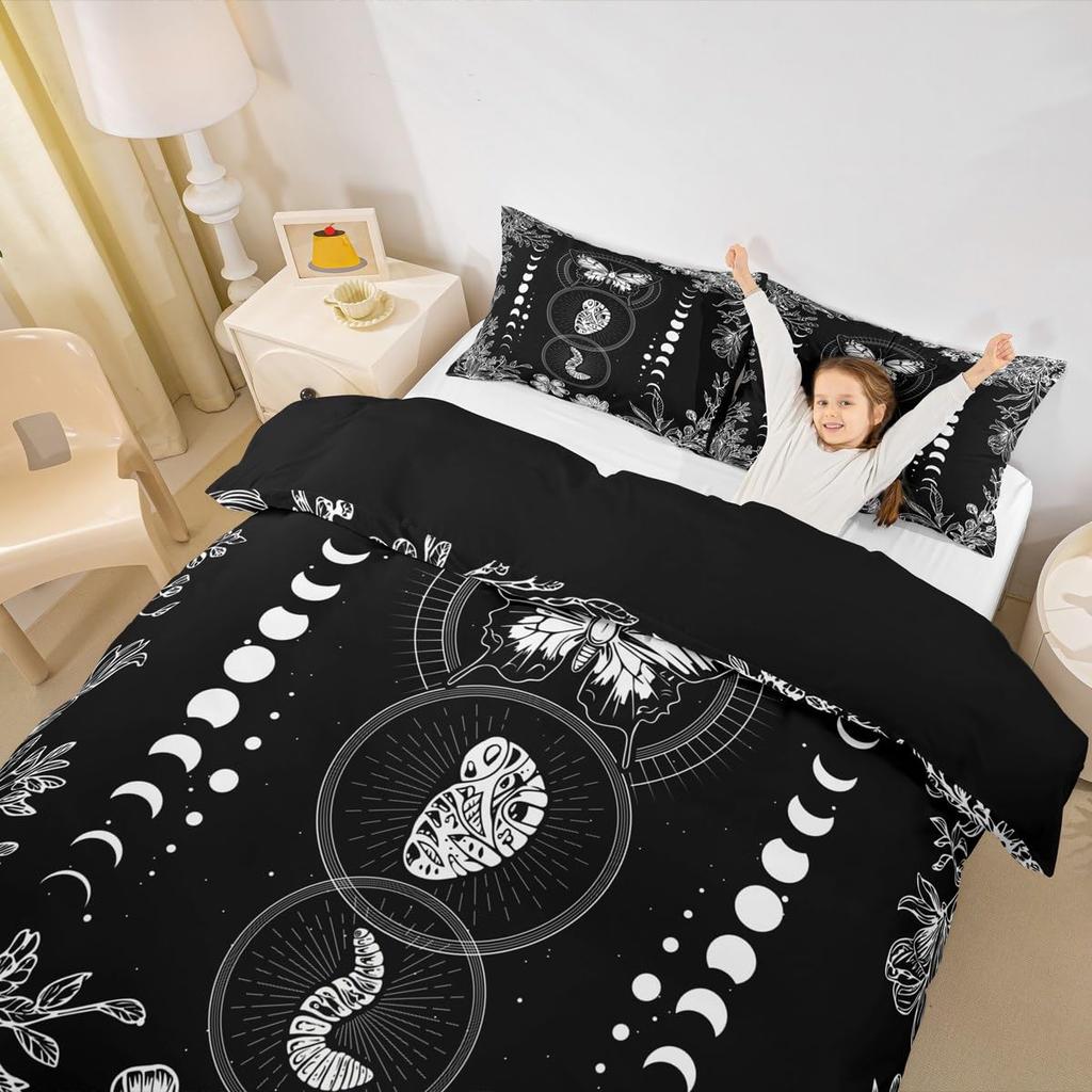 Erosebridal Sugar Skull Comforter Cover Set Skeleton Bones Duvet Cover,Gothic Moth Decor Bedding Sets Twin Magic Unicorn Rabbit Skulls Beddi