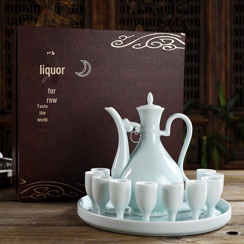 Baijiu Decanter & Ceramic Wine Glass Set with Gift Box