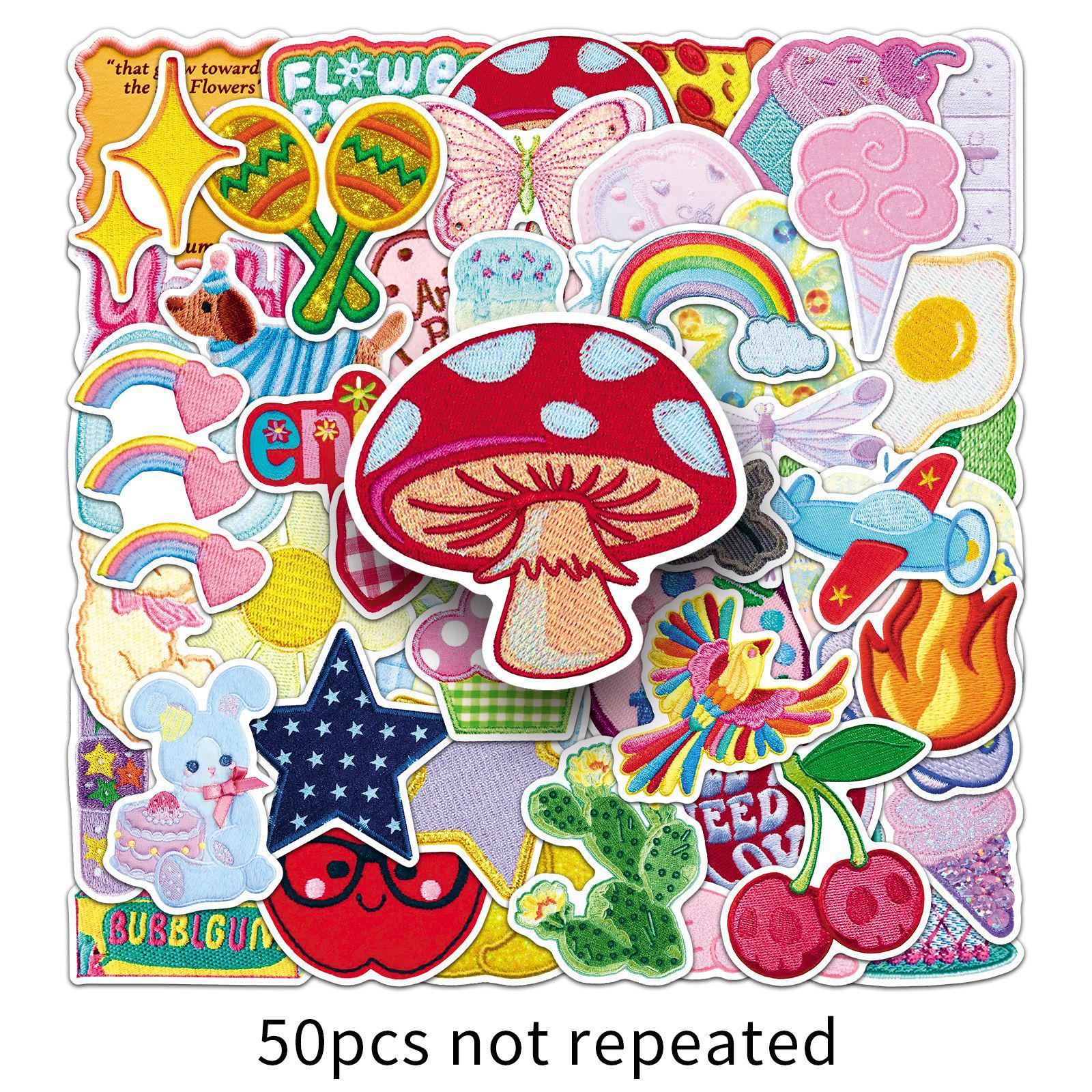 50 Embroidered Cartoon Graffiti Stickers for Decor