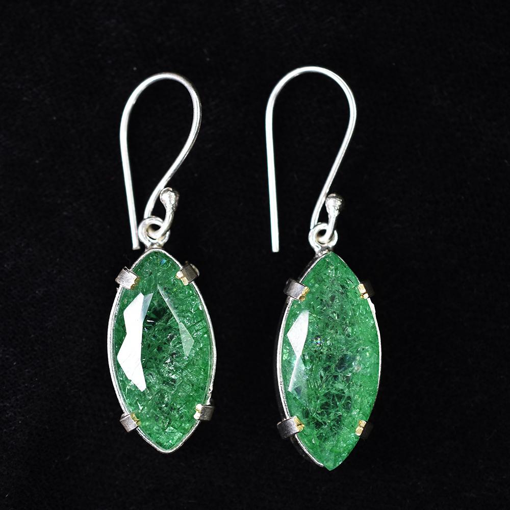 CERTIFIED 925 Sterling Silver 65 Ct Natural Marquise Green Emerald Gems Earring MY.ER-43-NS