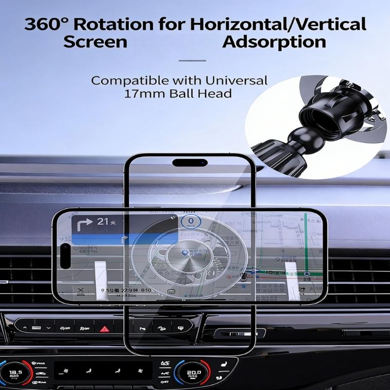 Wireless Charging Friendly Car Phone Holder Magnetic Mount Including 360° Rotation Strong Build for Devices