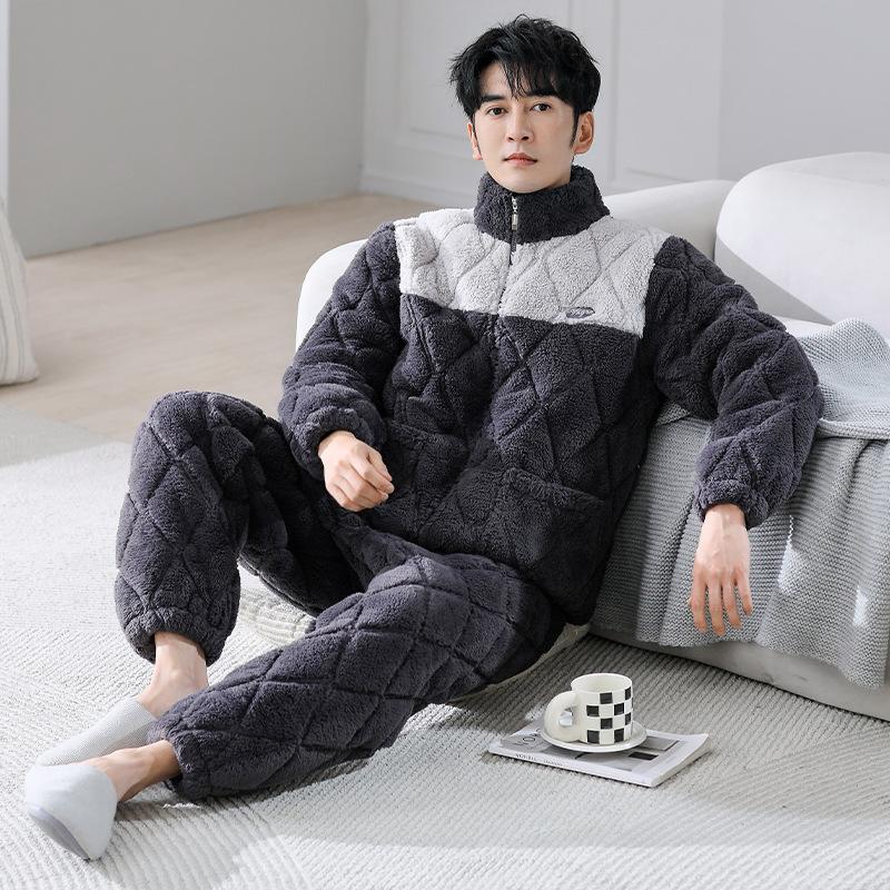 

Пижама мужская зимняя коралловый флис трехслойная утолщенная флис с подкладкой хлопок мужская осенне-зимняя фланель очень толстая домашняя одежда 3XL