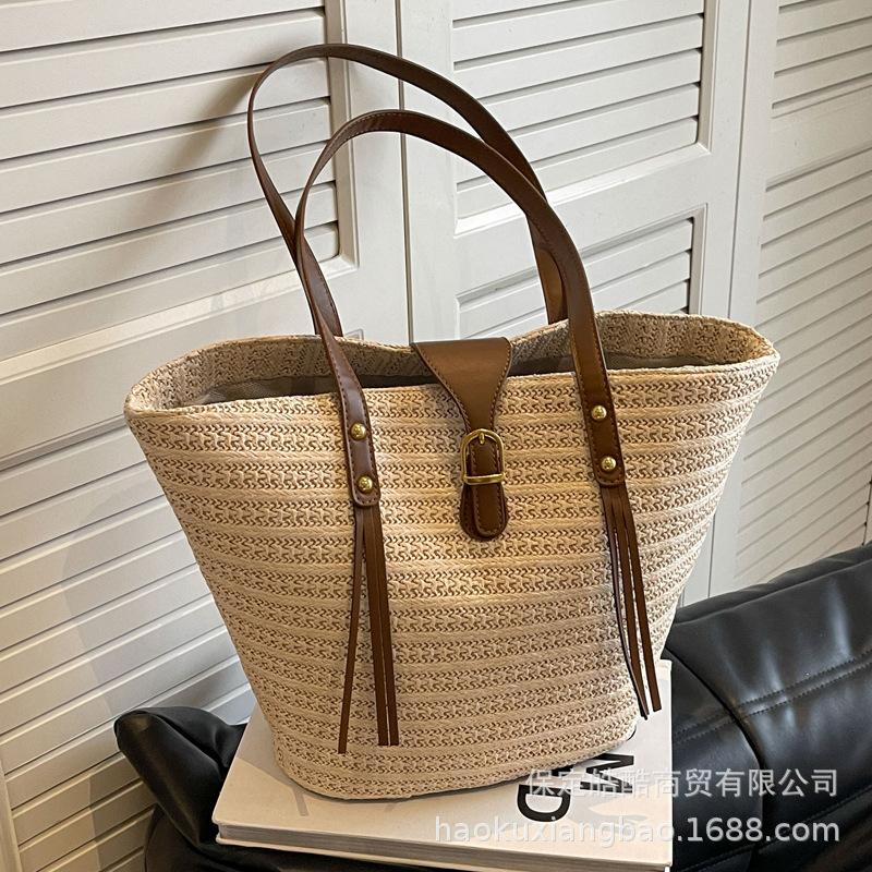 Gewebte Strohtasche Damen große Kapazität 2025 neu Urlaubs vielseitig Schulter Gemüsekorb tragbar Küste Strandtasche