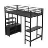 Metal Bed Loft Bed 90x200cm No Mattress with Desk Socket And USB Children Multiple Shelves Open Storage Cabinet Railing Ladder Iron