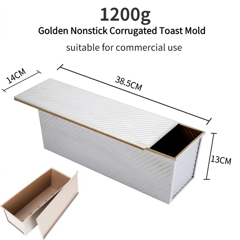 1200G golden corrugated non-stick sliced toast bread cake mould with lid