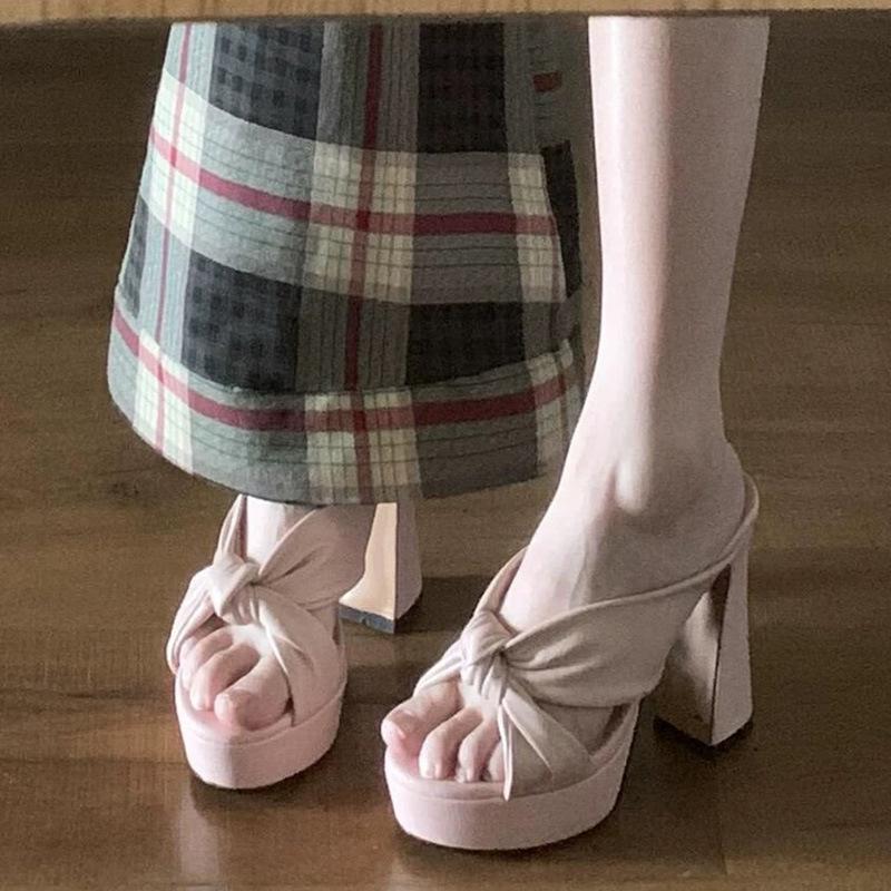 

thick heel high heel cool slippers women s new summer wear not tired feet waterproof table sandals 40 розовый