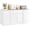 Living Room Sideboard with 4 Doors, Drawer and Adjustable Shelves 140x40x75 Cm Natural and Glossy White