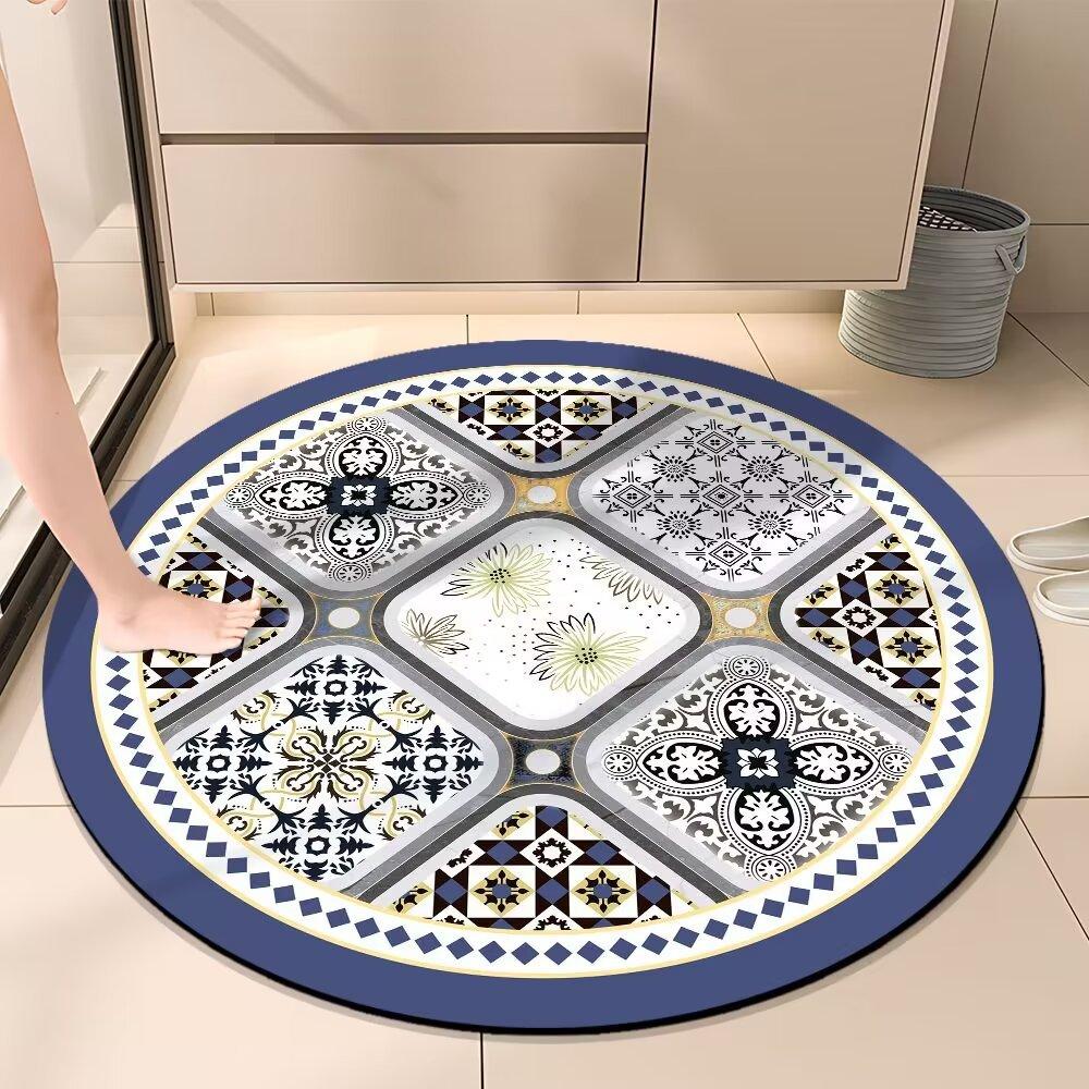 

Коврик для пола в стиле ретро для раковины, круглый коврик для ванной комнаты, впитывающий воду и устойчивый к грязи, противоскользящий коврик для ног в ванной 40*40cm