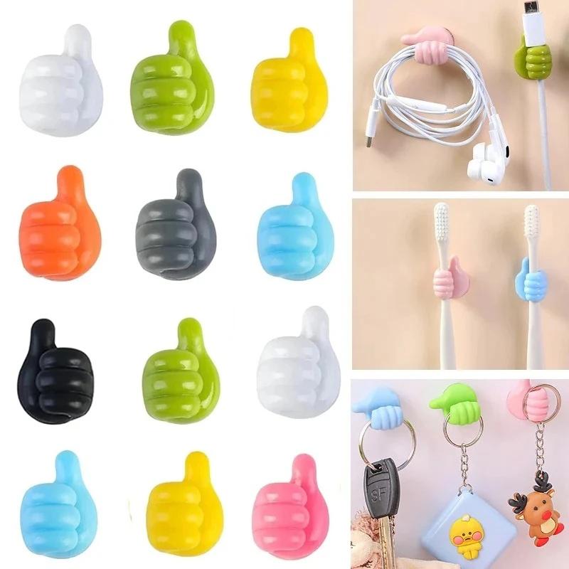 4Pcs Self-Adhesive Hooks Socket Holder Wall Decoration Hooks Power Plug Hangers Creative Thumb Hook Storage Kitchen Bathroom Organizers