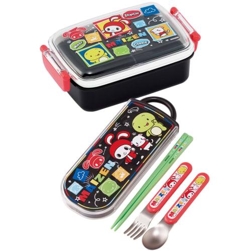 Skater Lunch Box Trio Set Chopsticks Spoon Fork Maizen Sisters for Children Antibacterial Treatment Easy to Open Sliding Type Made in Japan TACC2AG-A