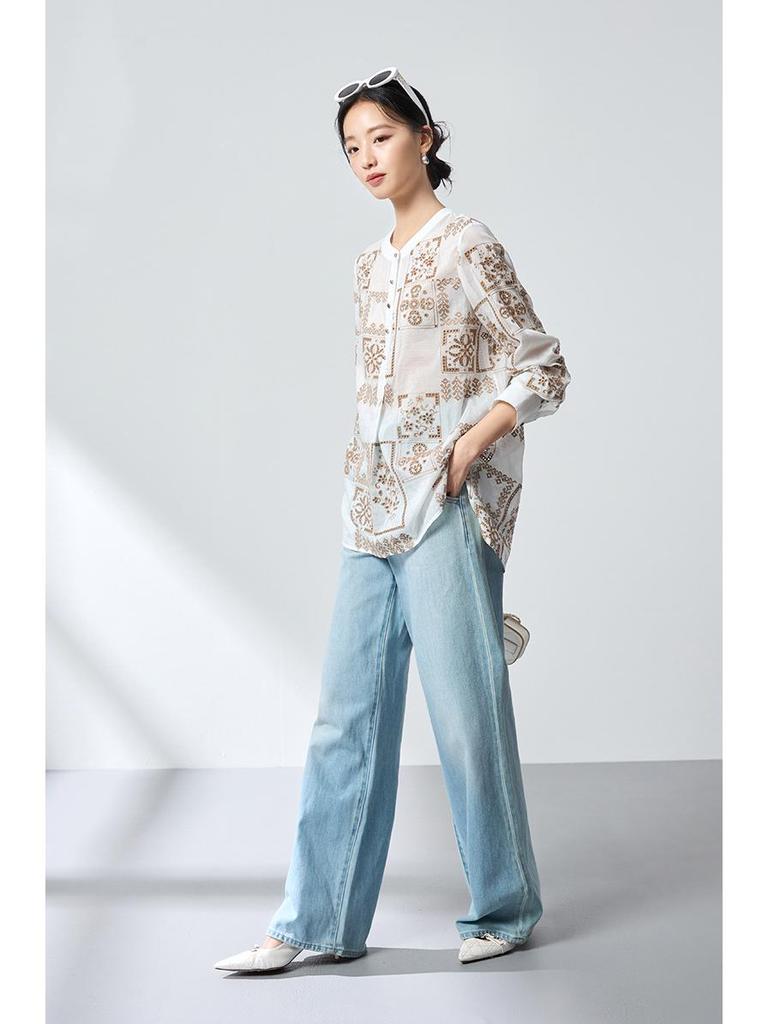 Ink Wash Silk Retro Print Shirt - Spring Slimming Henley Collar Cardigan Top