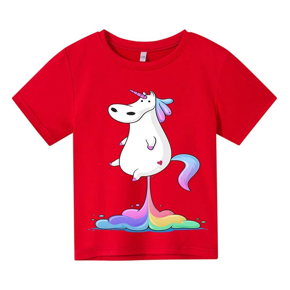 

Unicorn Rainbow Horse T-shirt Girls Kids Tshirt Harajuku Cute Short pride tshirt Kawaii Boy T-shirts Children Clothes one piece 100 червоний