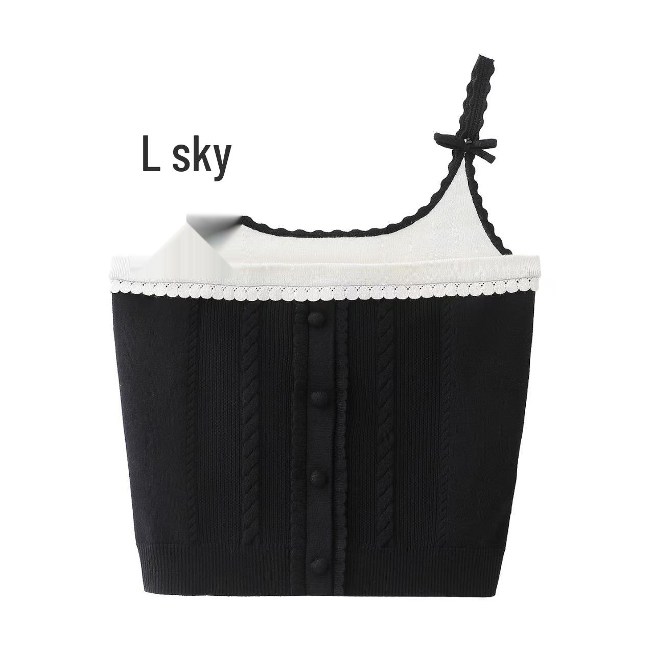 

Winter 2025 Wavy Lace Black & White Knit Camisole Top L чорний