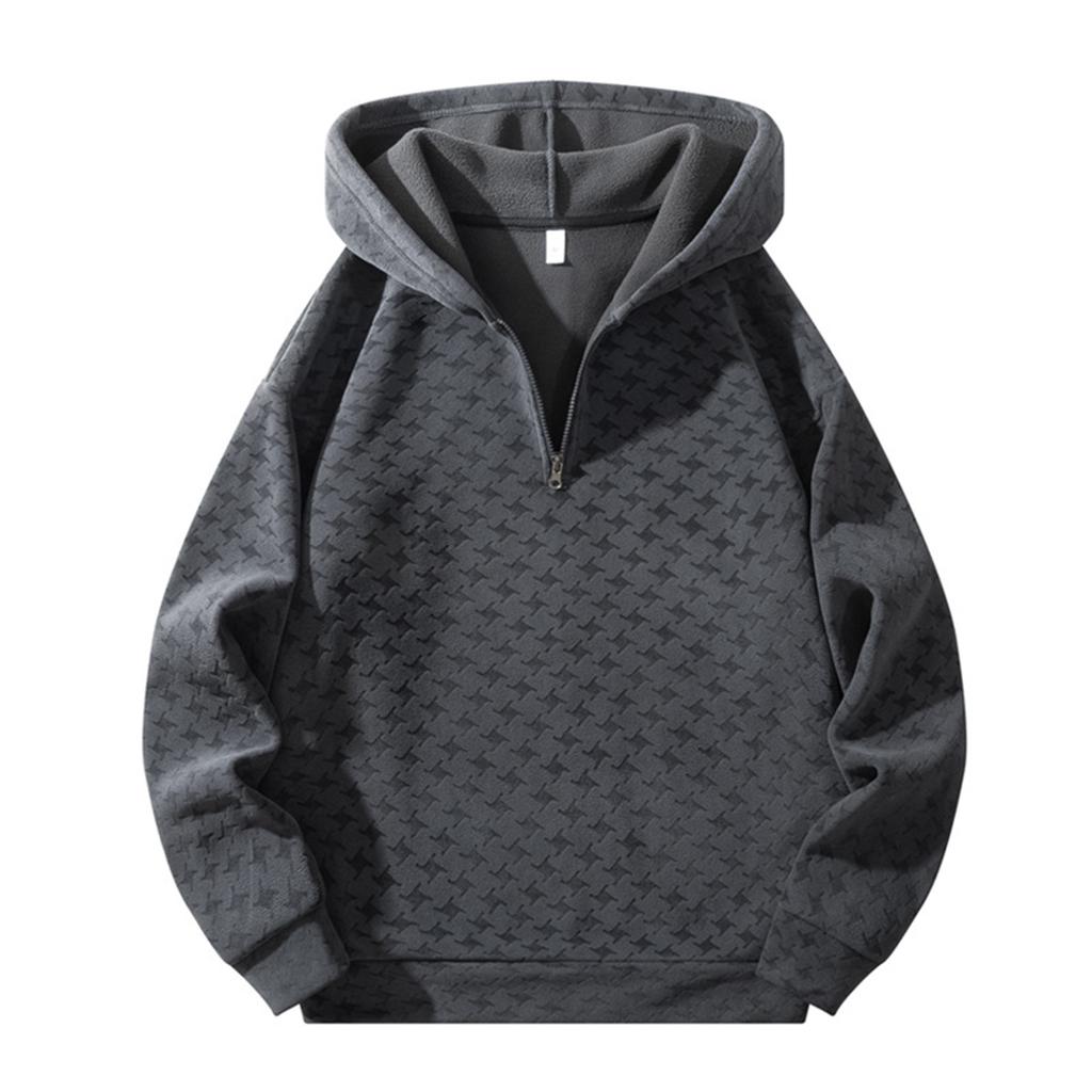 Men's  Fashion  Trendy Half Zipper  Hooded Hood  Pullover  Thickened  Fleece  Texture  Hoodie