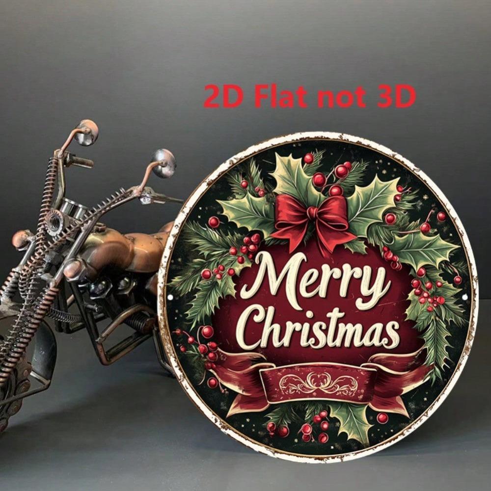 Vintage Merry Christmas Wreath Metal Tin Sign Wall Art Home Decor