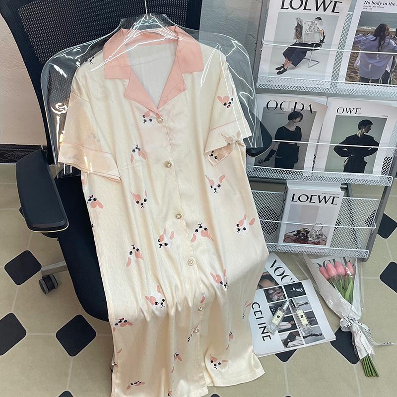 

Новая пижама из ледяного шелка женская весенне-осенняя с длинным рукавом, милый маленький молочный щенок, милый кролик, домашняя одежда, женский комплект из двух предметов, реальное фото L