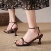Women Sandals Ankle Strap Open Toe Narrow Band Ladies Hight Heel Sandals Solid Color Fashion Retro Female Square Toe Shoes