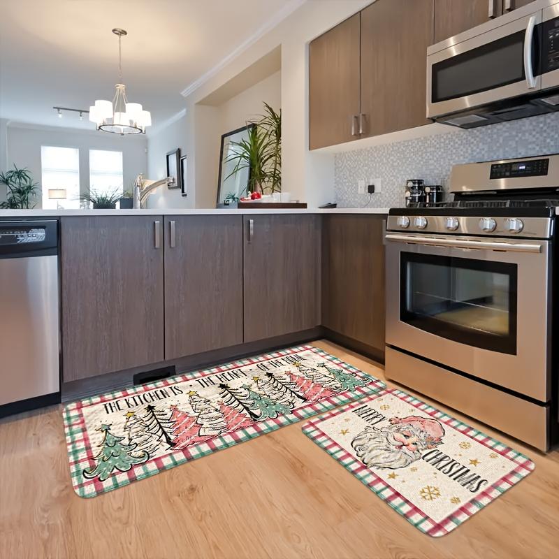 2Pcs Anti Fatigue Kitchen Rugs Christmas Print Waterproof Non-Slip Thick Cushioned Kitchen Mat Heavy Duty Comfort Standing Mat for Kitchen