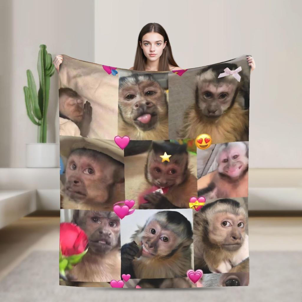 Monkey Face Funny Meme Blanket Multiple Sizes Soft Fuzzy Plush Throw Blankets for Sofa Couch and Bed