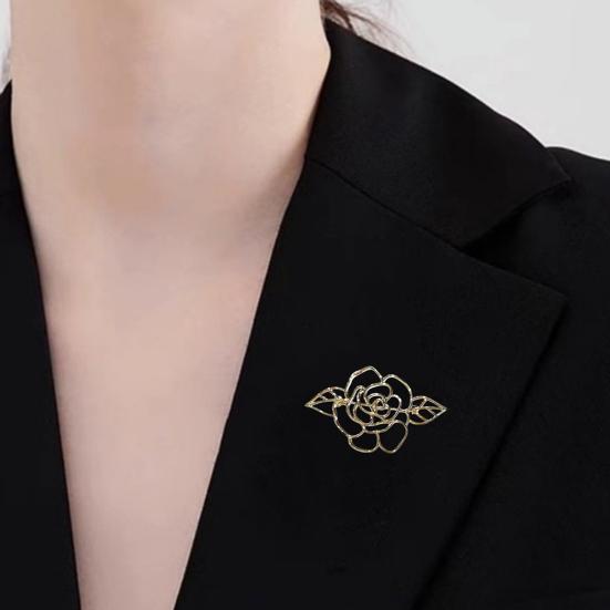Women Brooch Hollow Rose Flower Design Polished Finish Brooch Pin Dress Coat Sweater Badge Versatile Fashion Accessory