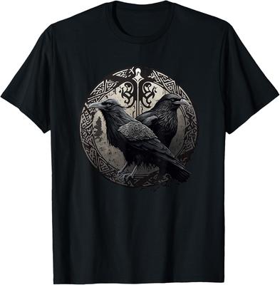 Huginn Muninn Ravens Norse Mythology Viking Symbol Graphic TShirt Men Casual Cotton Tee
