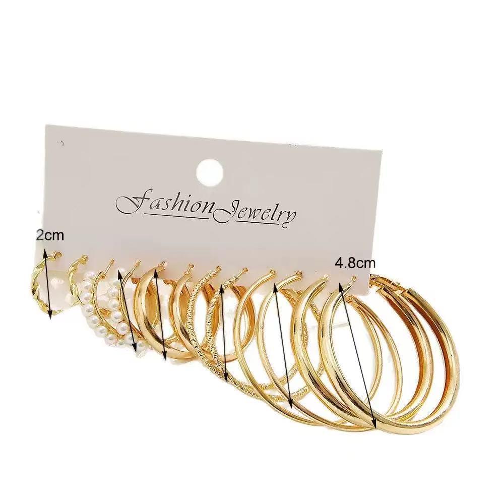 Metal Geometric Square Ear Cuff Set: Hepburn Style Six-Piece Trendy Earrings